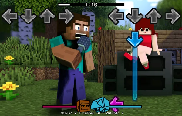 Arrow notes and judgment line in FNF vs Minecraft Steve